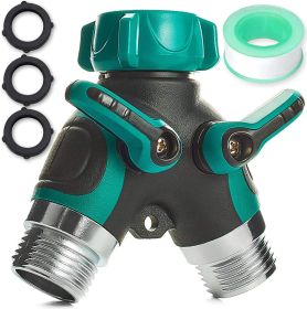 Water Splitter 2 Way Garden Y Hose Connector Metal Body Water Faucet Splitter with Comfortable Rubberized Grip 2 Way Hose Splitter Heavy Duty for