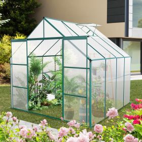 8x8 FT Double Door Polycarbonate Greenhouse Raised Base and Anchor Aluminum Heavy Duty Walk-in Greenhouses for Outdoor Backyard in All Season,Gre